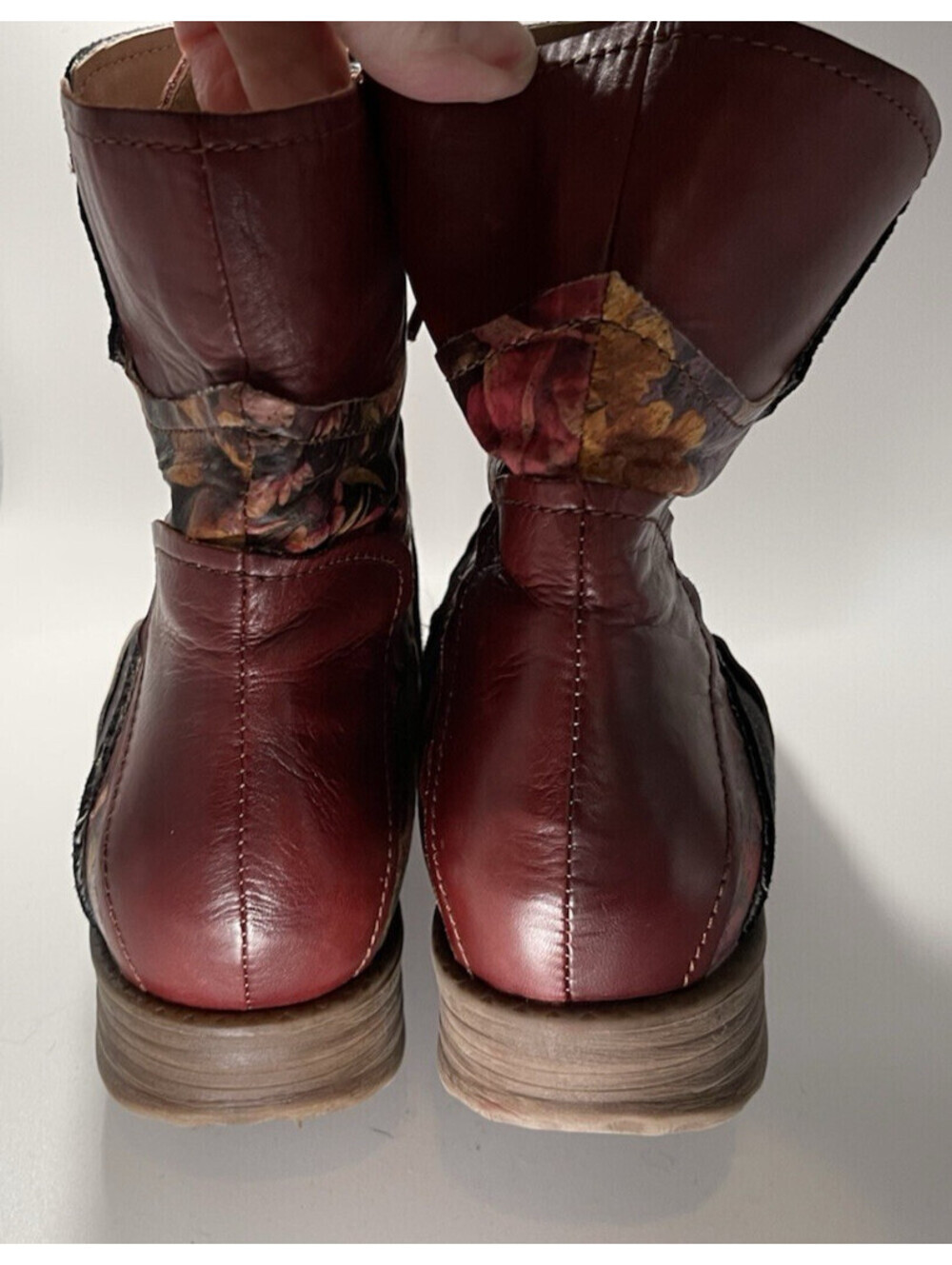 ELITE By Corky's Women's Burgundy Floral Artsy Leather Ankle Boots "Vintage" 11 - Picture 8 of 12